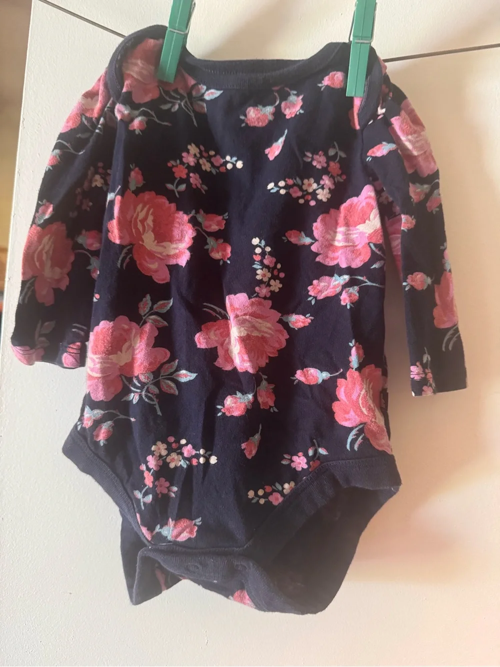 GAP Navy Blue Baby Bodysuit with Pink Floral Print